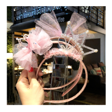 Korean version of the new children crown hair band pink mesh lace headband girls fashion versatile hair accessories